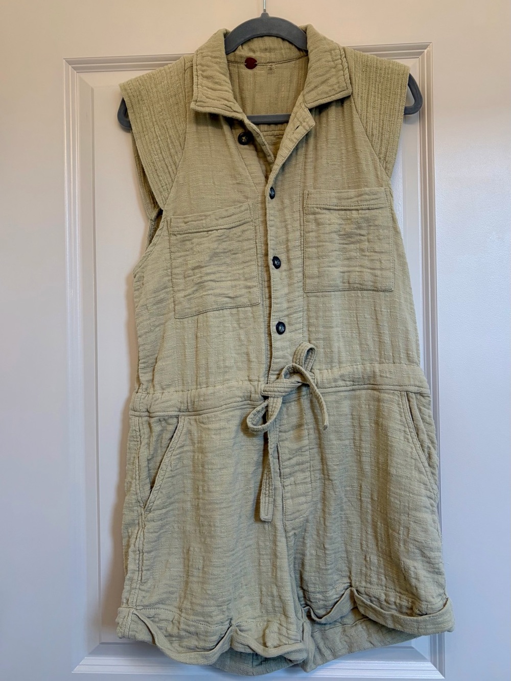 Free People Sleeveless Drawstring Romper in Light Olive